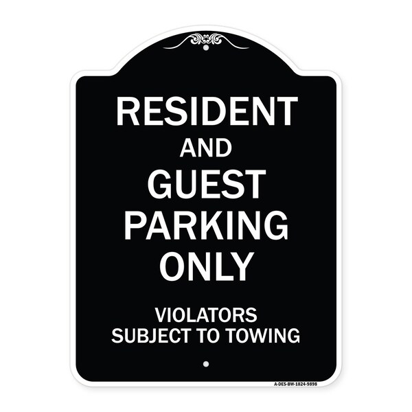 Signmission Designer Series-Resident And Guest Parking Only Violators Subject To Towing, 24" x 18", BW-1824-9898 A-DES-BW-1824-9898 - main